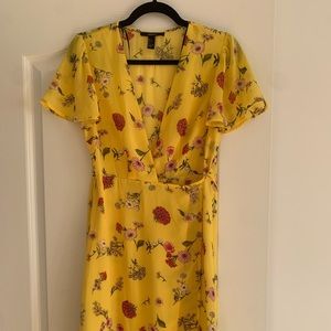 MIDI yellow floral wrap dress